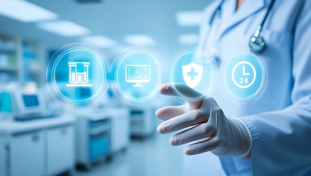 Healthcare professional leveraging innovative digital tools for efficient medical solutions, Doctor using advanced tech for improved patient care and diagnostics