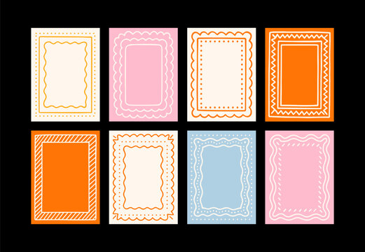  Abstract frames posters in minimalist style. Wall decor, trendy banners in the cartoon style of Matisse.Linear drawings, decor of wallpaper, walls, print and postcards