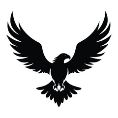 Fototapeta premium Striking black silhouette of an eagle with spread wings, perfect for logos, tattoos, or wildlife art with a bold and majestic feel