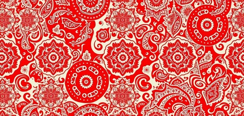 Abstract paisley patchwork red bandana seamless vector pattern , textile pattern, illustration