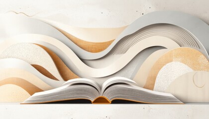 A horizontal illustration for Kiswahili Language Day of Afrikaanse taaldag, showing an open book with Swahili text on its pages resting on a simple surface.