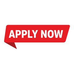 A red banner with the words apply now is isolated on white background