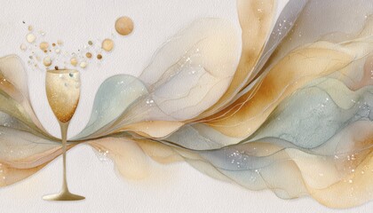 A horizontal illustration for Prosecco Day, showing a single elegant glass of sparkling prosecco with bubbles rising gently. 