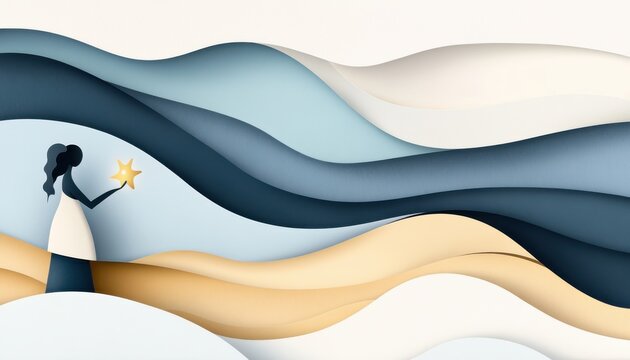 A horizontal illustration for Youth Day, showing a simple paper cut-out figure of a young person holding a small star.  - Powered by Adobe