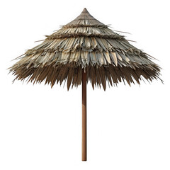 Thatched tropical beach umbrella isolated on transparent background