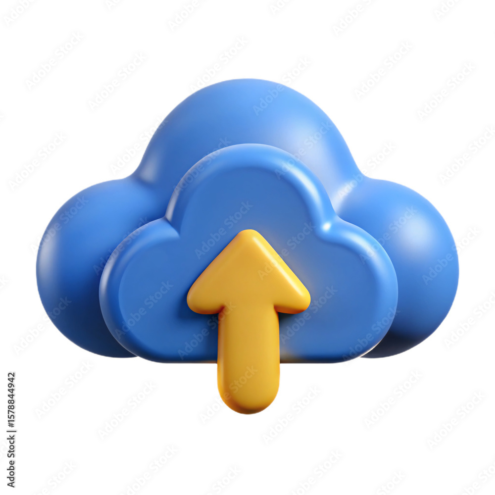 Poster cloud upload 3d icon with transparent background data transfer storage computing connectivity networ
