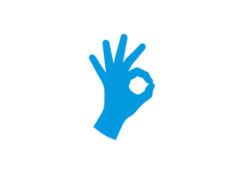 Fototapeta premium A light blue hand making the ok sign isolated on a white background in a simple graphic style