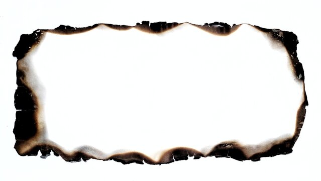 White paper with burnt edges isolated on white background. A sheet of white paper with scorched and burned edges. Burnt paper isolated on white background with clipping path.