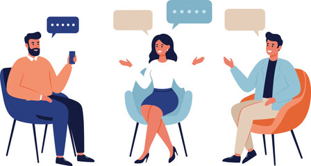 Business people talking in meeting, office conversation scene, coworkers discussing project ideas, modern communication, corporate teamwork, workplace collaboration concept