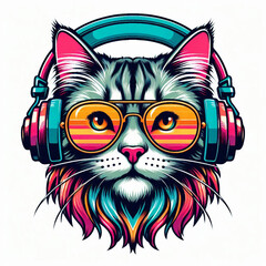 Obraz premium the head of a cat, cat, cat with headphone, cat vector, cat with a bow tie, cat with a bow, cat on a black background, black cat with red eyes, black cat with red hair, cat head with wings