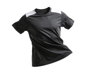 Floating Black and White T-Shirt with Dynamic Motion Effect, isolated on transparent background.