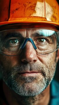 A hard-working construction man in his protective gear on the job site.