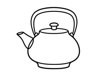 Illustration of a white teapot with a handle and spout on a white background outline drawing
