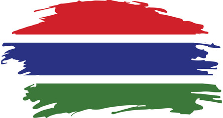 flag of the gambia with red blue green horizontal stripes separated by white lines in brushstroke texture style