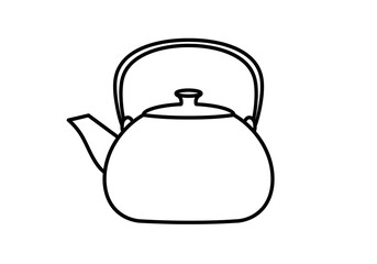 Obraz premium A simple line drawing of a teapot with a curved handle and spout on a white background surface