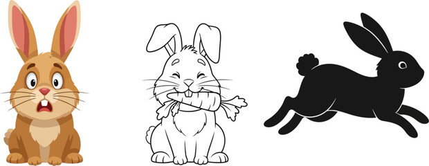 Cute bunny rabbit cartoon vector illustration set for easter spring animal character design isolated art