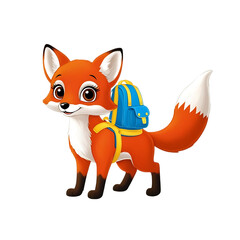 Cute Red Fox Cartoon Character with Big Eyes and Fluffy Tail
