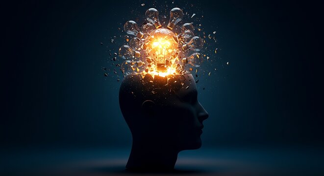 Exploding Lightbulb Head Concept for Idea Generation