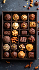 An assortment of delicious chocolates beautifully arranged in a box, perfect for gifting or indulgence.