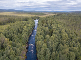 River Naruskajoki near the border Finland and Russia, drone shot