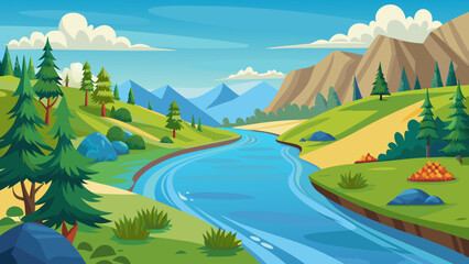 Fototapeta premium Scenic mountain landscape with a winding blue river and green trees