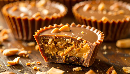 Delicious chocolate peanut butter cups filled with creamy goodness and topped with crunchy peanuts.