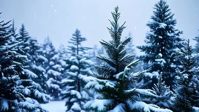 Snowfall Over Evergreen Trees