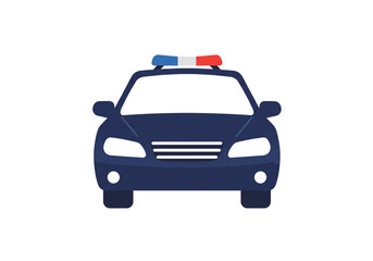 Obraz premium A front view of a police car with blue and red lights on top against a white background illustration