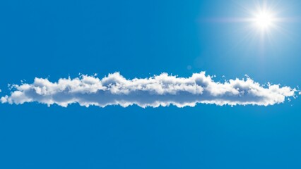 A vibrant clear sky with the sun shining brightly and fluffy white clouds aligned horizontally