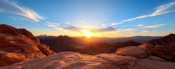 Scenic sunrise over red rock mountains