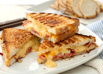 Toasted sandwich halves isolated on a  white background