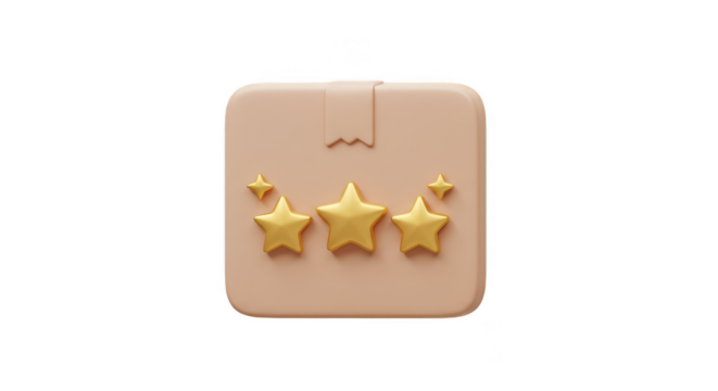 3d Beige Box Package with Golden Stars Isolated Transparent Background