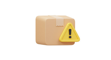 3D Box with Warning Alert Sign for Delivery Problem