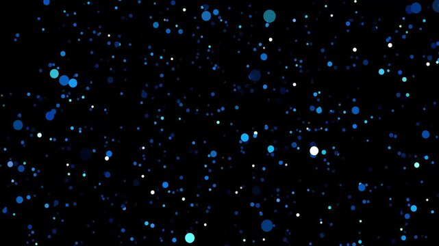 Slow stars brust passing camera 3d on black background and blue ball animation.