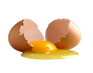 Broken Egg with Runny Yolk and Jagged Shells Spread Apart, Gray Stone Texture, Transparent PNG