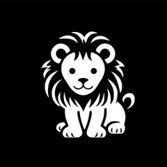Fototapeta premium Lion Baby - Black and White Isolated Icon - Vector illustration