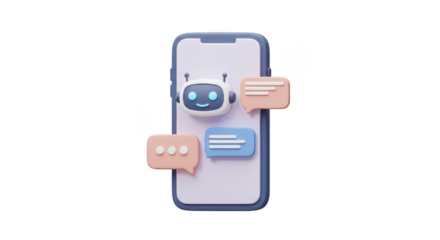 3D Chatbot Mobile Phone with Messaging and AI Illustration PNG