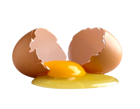 Broken Egg with Runny Yolk and Jagged Shells Spread Apart, Gray Stone Texture, Transparent PNG