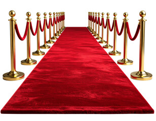 Straight Red Carpet Rolled Out in Front View Perspective, Realistic PNG