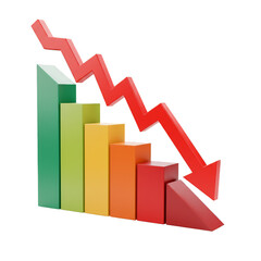 3D Graph Illustration with Down Arrow Indicating Business Decline