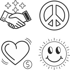 Obraz premium handshake peace heart smiley symbols line art set