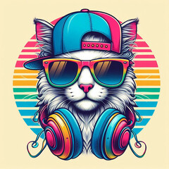 Fototapeta premium the head of a cat, cat, cat with headphone, cat vector, cat with a bow tie, cat with a bow, cat on a black background, black cat with red eyes, black cat with red hair, cat head with wings
