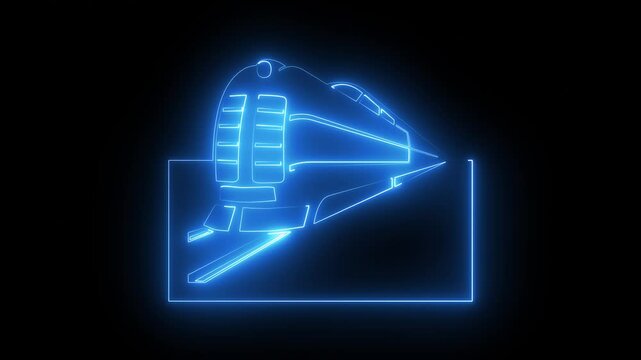 Glowing neon train icon animation on black background.