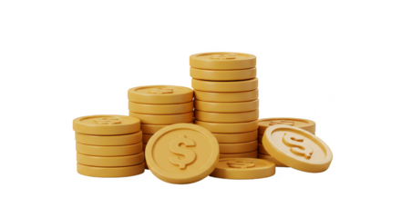 3D Golden Coins Pile Finance Investment Currency Transparent Background