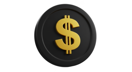 3D Dollar Coin Golden Symbol Finance Wealth on Transparent Background
