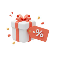 3D Gift with Coral Bow and Discount Tag Transparent Background