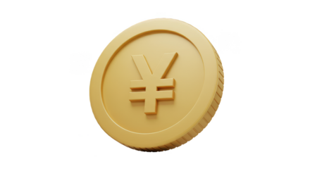3D Golden Yen Coin Symbolizes Wealth Investment on Transparent Backdrop