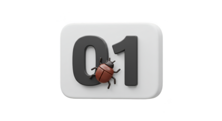 3D Icon Render Depicts Bug Error Number on Transparent Background