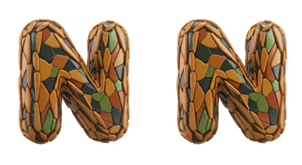 3D Illustration Mosaic Letter N Uppercase Typography Design Element