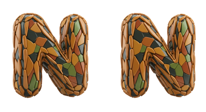 3D Illustration Mosaic Letter N Uppercase Typography Design Element - Powered by Adobe